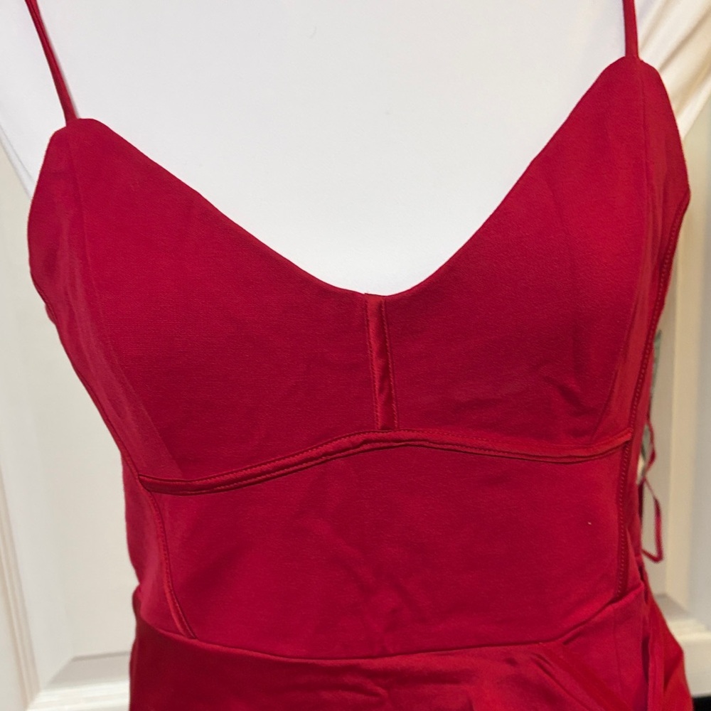 Guess Red Satin Midi Dress with Side Drape - Picture 2 of 10